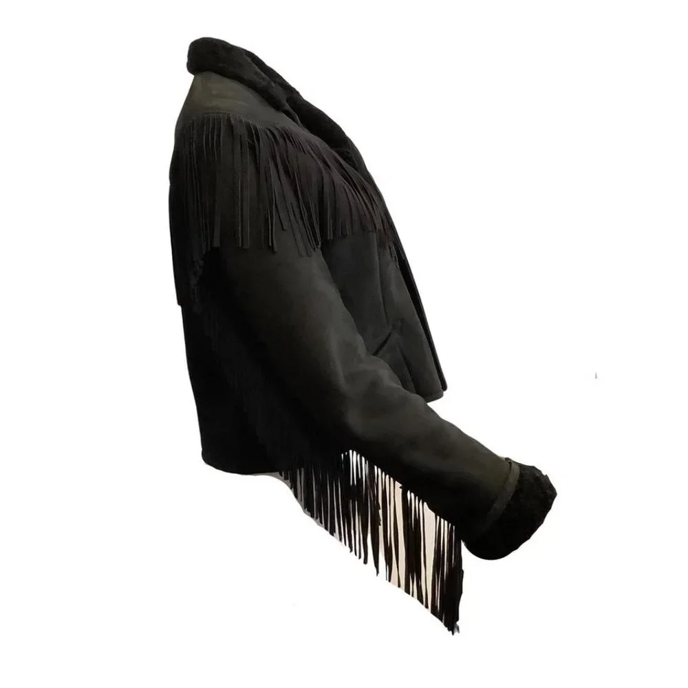 Ralph Lauren Collection Black Shearling with Fringe Jacket - Picture 2 of 5